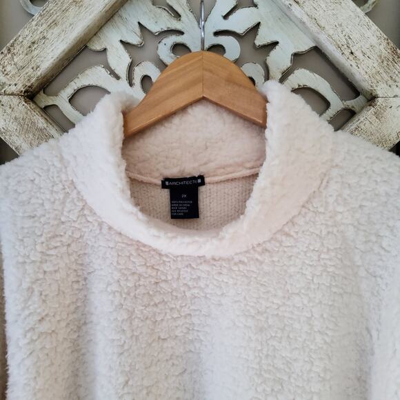 Architect Women's Plus 2X Sherpa Mock Neck Fleece Pullover Top in Egret - Picture 2 of 6